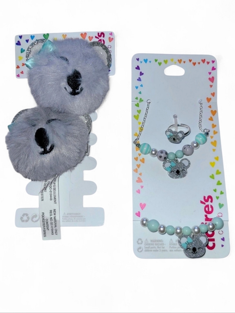 Girl's Claire's Club Accessories Set Of 2! Furry Bear Hair Clips & Jewelry Set!